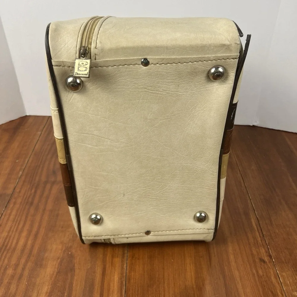 Vintage Brunswick Bowling Ball Bag Retro Striped Cream Brown Tan 1970s